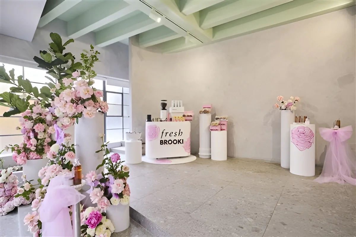 Fresh and Brooki brand activation styled with pastel floral installations